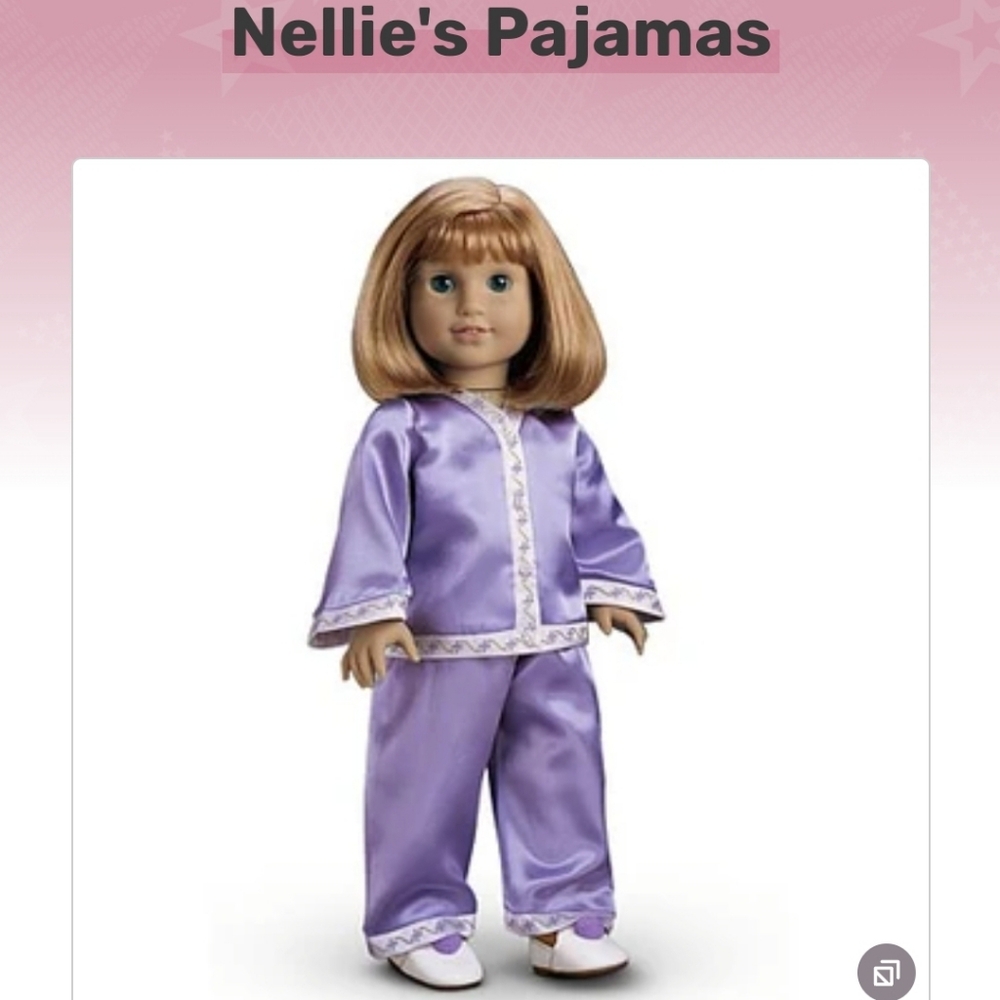 American Girl Doll Nellie's Lavender Pajamas and Slipper Retired is a must-have